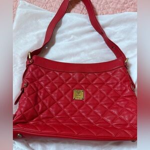 MCM Red Quilted Leather Shoulder Bag